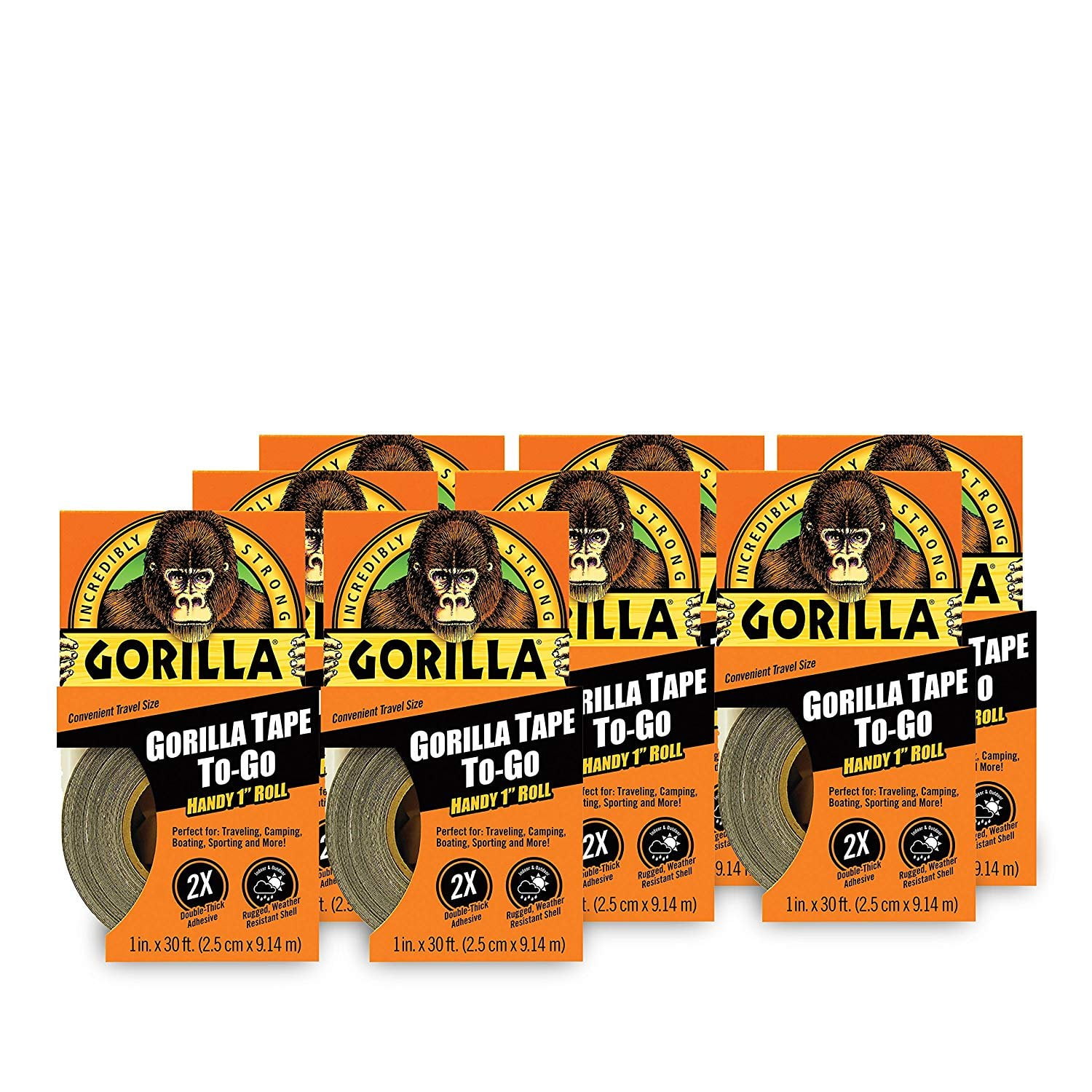1" x 10 yd Travel Size Pack of 6 Gorilla Mini Duct Tape To-Go Black, 