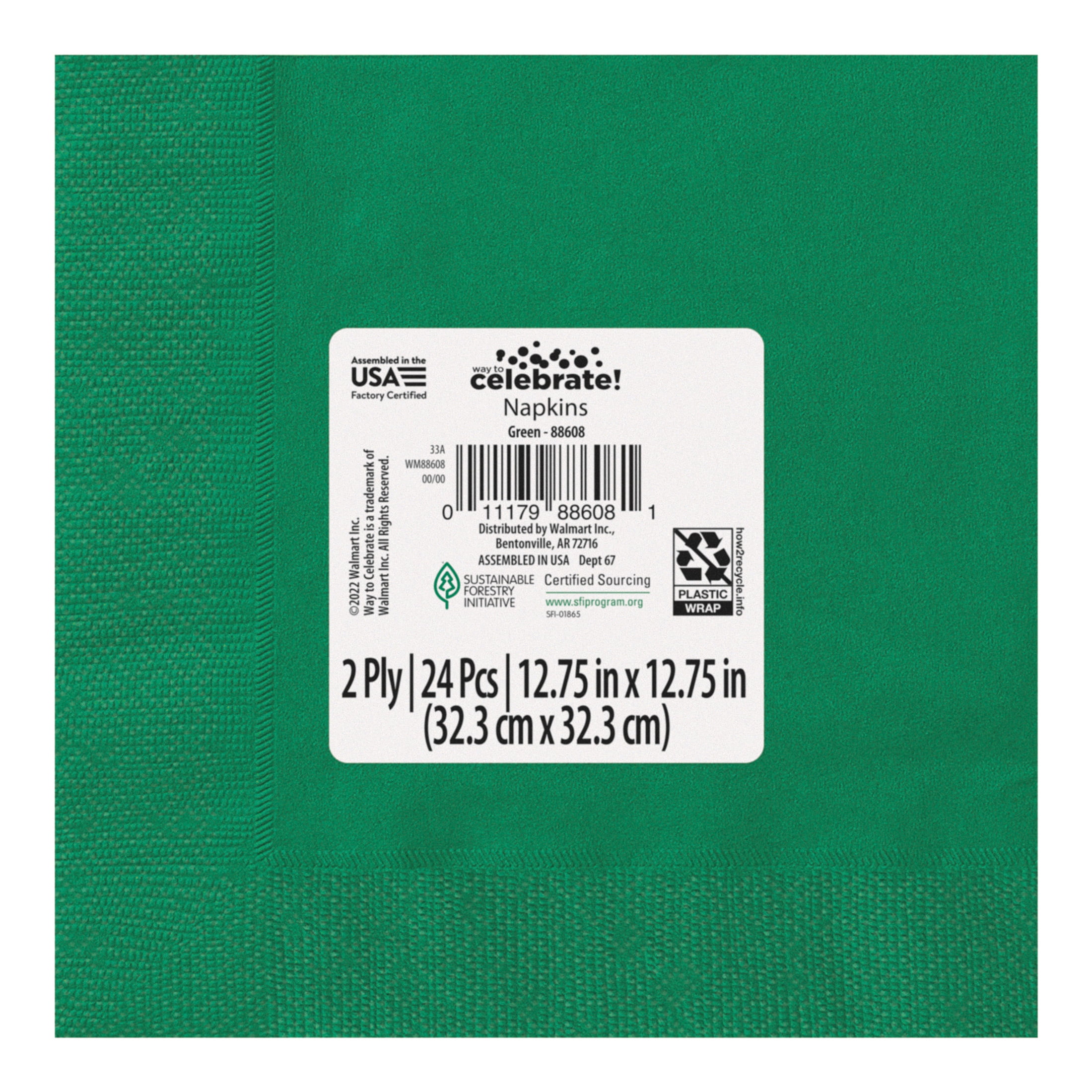 24CT 6.5IN x 6.5IN Green Disposable Paper Napkins by Way To Celebrate