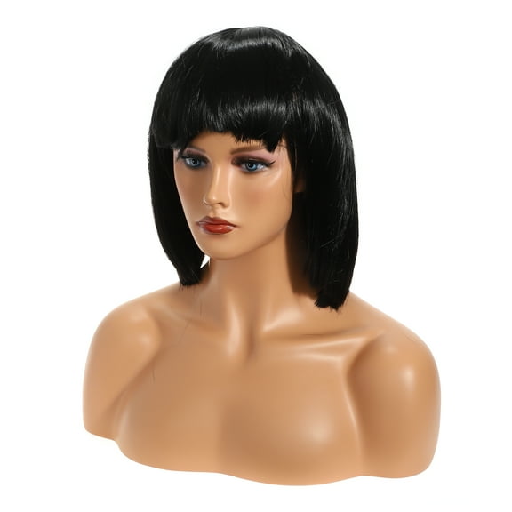 Unique Bargains Wigs for Women 12" Black Bob Wig with Wig Cap