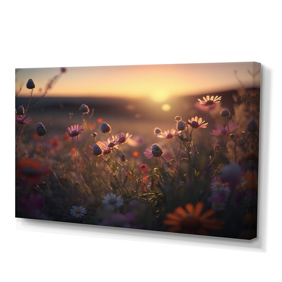 Designart Sunset Field Of Flowers II Canvas Wall Art