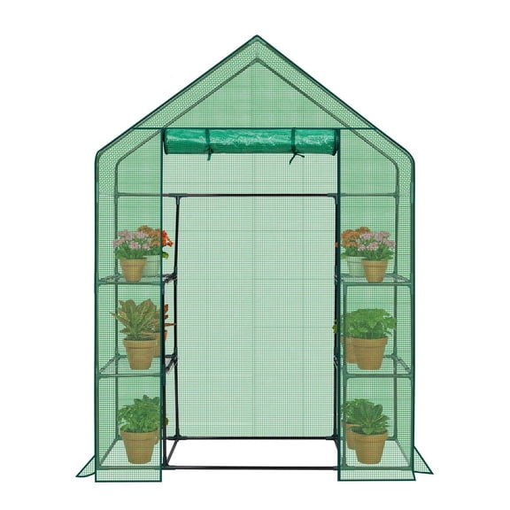 Mini Walk-in Greenhouse, 4-Shelf Plant Green House Indoor Outdoor, 56"x29"x77" Green Steel Frame