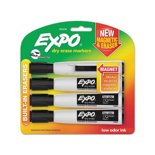 Magnetic Dry Erase Marker Broad Chisel Tip, Black, 4/Pack