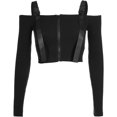 thumbnail image 4 of HLSOHJP Women's Cold Shoulder Black Crop Top Long Sleeve Off Shoulder Zipper Front Buckle Closure Ribbed Cropped Shirt, 4 of 7