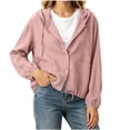 thumbnail image 6 of Women's Lightweight Hoodie Jacket Linen Blend Long Sleeve Button Down Cropped Coat Drawstring Hem Casual Daily Outerwear with Pockets Pink, 6 of 9