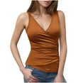 thumbnail image 2 of Jinhomg Womens Sleeveless Tops 2025 Fashion Wrap V-Neck Ruched Tanks Casual Comfy Solid Color Tunic Shirts Spring Summer Camisoles Coffee S, 2 of 9