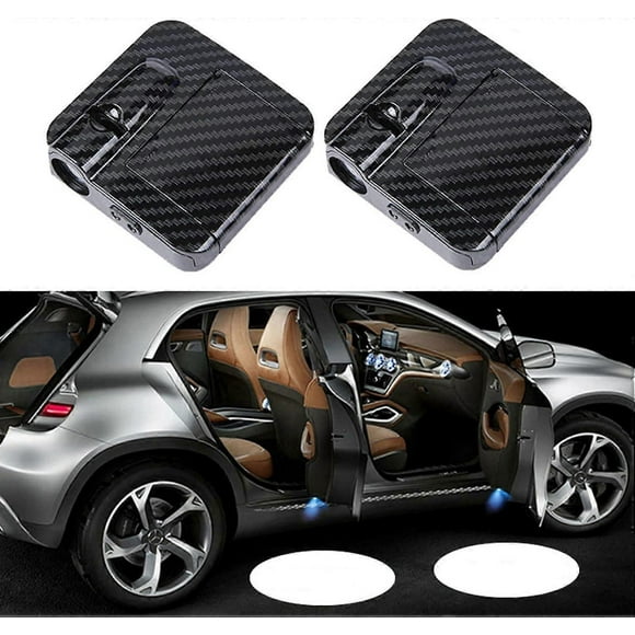 2 Pcs Logo Personnalisé Projecteur Led Sans Fil, Lumière de Porte de Voiture Lumière de Bienvenue Led Logo de Porte de Voiture Led (Carbone-Fibre)