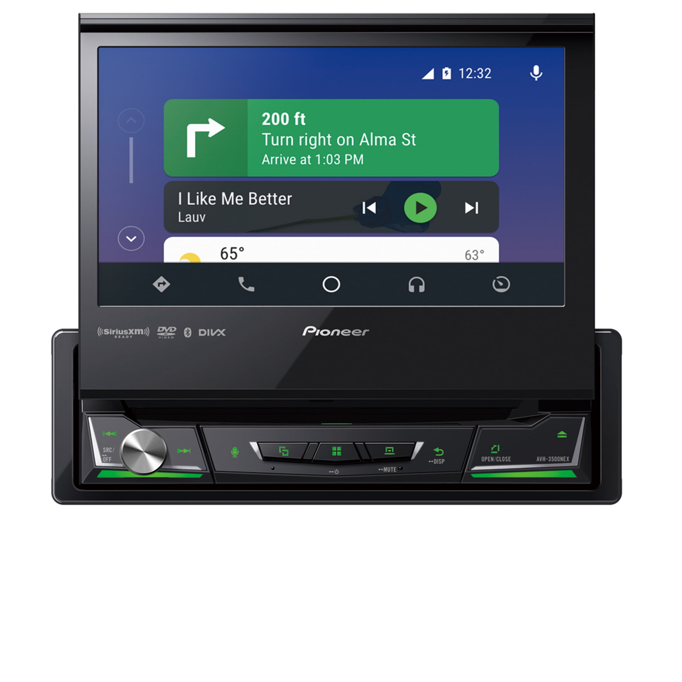 Pioneer 6.8-In. Car In-Dash Unit, Single-DIN DVD Receiver with Motorized Display, Apple CarPlay/Android Auto, Alexa, and SiriusXM Ready, AVH-3500NEX