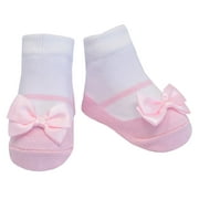Baby Emporio-Baby girl socks that look like Mary Jane shoes-cotton-satin bows-0-12 Months - FESTIVE LIGHT PINK