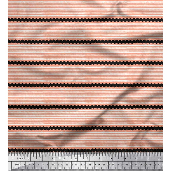 Soimoi Cotton Duck Fabric Stripe Block Printed Craft Fabric by The Yard 56 Inch Wide