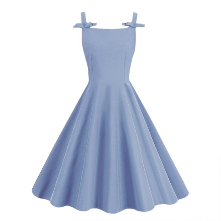 WCMZJ 1950s Dress Audrey Hepburn Dress for Women Vintage Sleeveless Strap  Bowknot Cocktail Party Midi Dresses Solid Color A-Line Swing Dress Red L -  Walmart.com