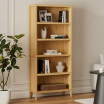 EYYTHUNG Farmhouse Bookshelf, 5 Tiers, 71 Inch Tall, Adjustable Shelf, Wooden Open Storage, Natural Oak