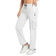 thumbnail image 2 of Womens Cargo Pants, Comdrip Womens High Waisted Wide Leg Cargo Pants with Pockets Baggy Stretchy Casual Hiking Pants Travel Trousers Streetwear Womens Work Pants White L, 2 of 8