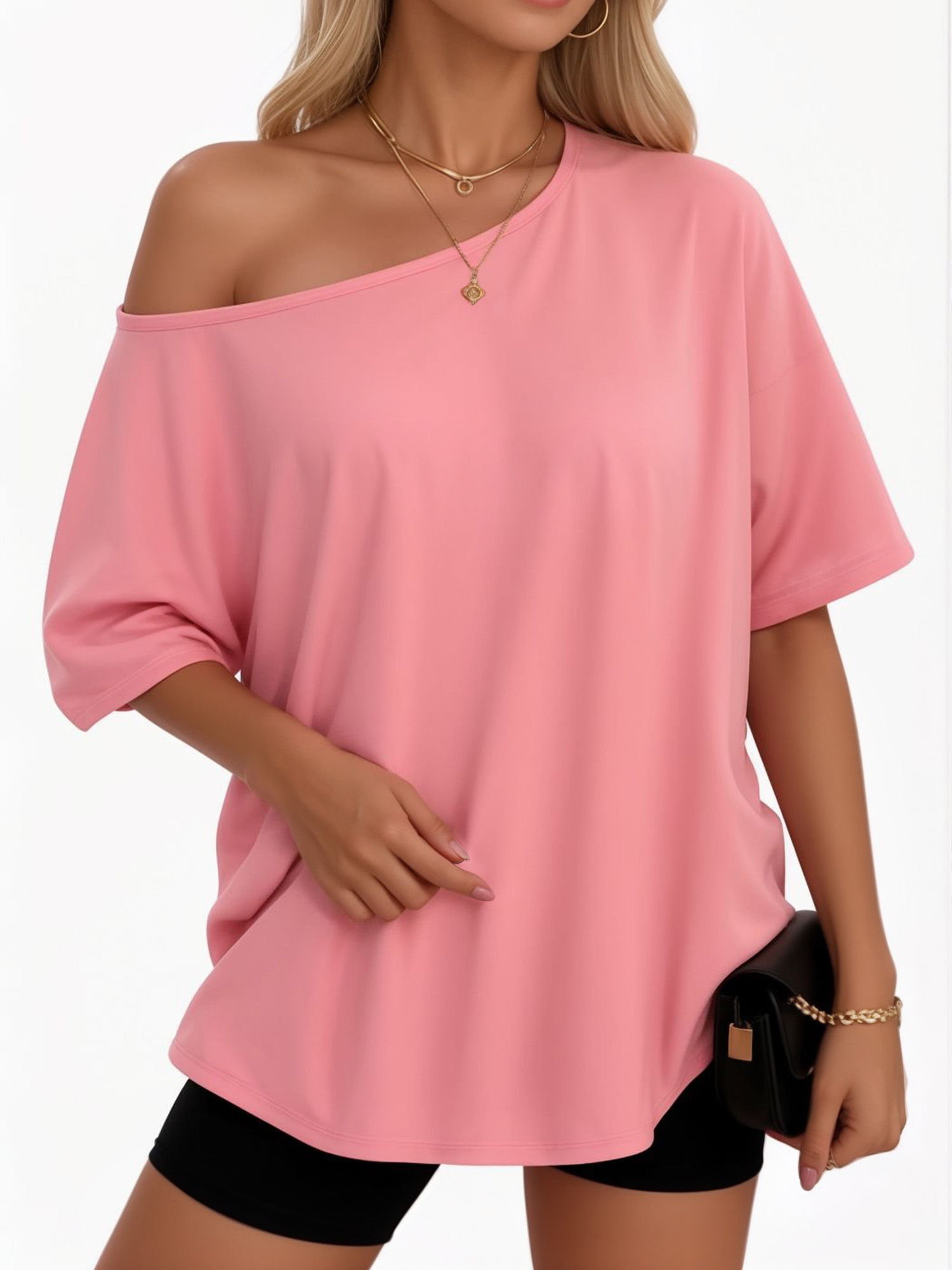 MOYIKO Womens Off The Shoulder Tops Oversized T-Shirts Short Sleeve Tees Summer Casual Fashion Clothes