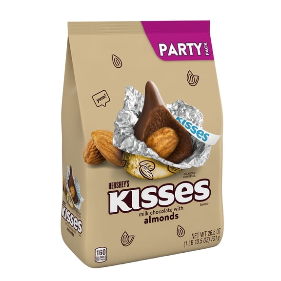 HERSHEY'S KISSES Milk Chocolate with Almonds Candy Party Pack, 26.5 oz