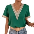 thumbnail image 1 of Top de manga corta con cuello en V para mujer, blusa elegante de encaje informal holgada a la moda para citas, 1 of 5