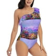 thumbnail image 3 of Haiem Colorful Purple Cosmos Flower Women's One Piece Swimsuits Tummy Control One Shoulder Bathing Suits Ruffle Swimwear-Medium, 3 of 8