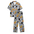 thumbnail image 4 of Halloween Pajamas Halloween Pumpkin Print Plus Size Wide Leg Button Pajamas for Women Set, 4 of 4