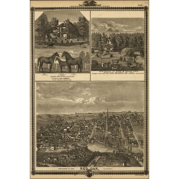 24"x36" Gallery Poster, birdseye view map of red oak iowa