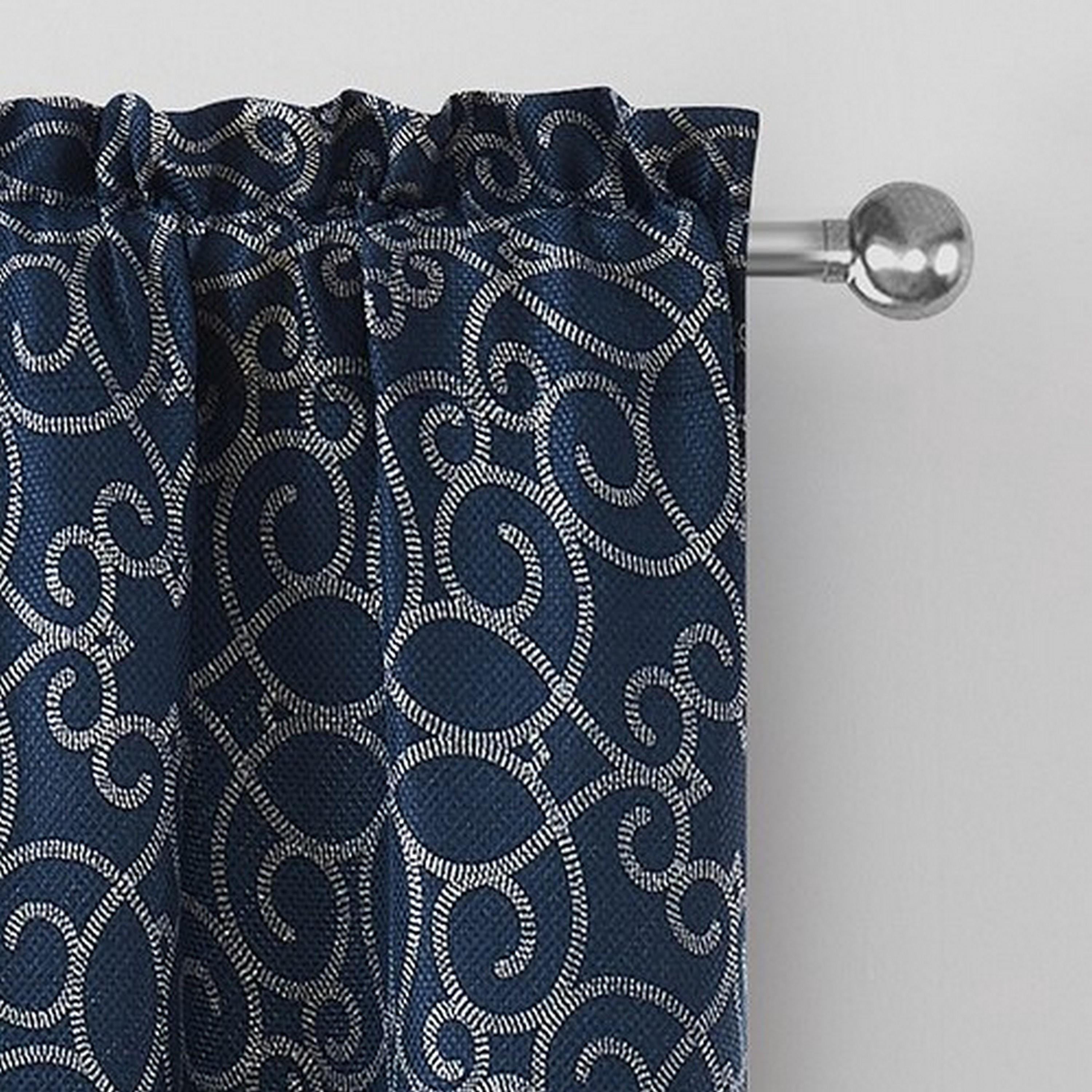 VCNY Home Versailles Navy Scroll Rod Pocket Blackout Curtain Panel, 52" x 84"