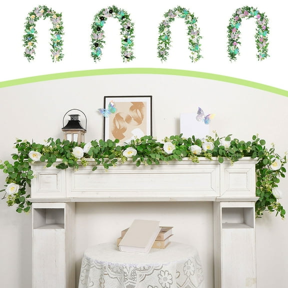 Xuniizn Floral Garland, 5.9Ft Eucalyptus Garland, Artificial Rose Vine with Greenery Garlands for Anniversary Wedding Birthday Christmas Wall Arch Decor, Spring Flower Garland for Decoration