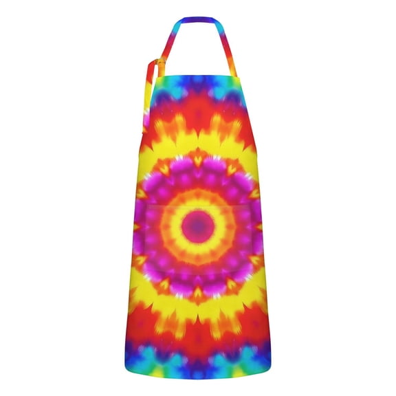 Rainbow Tie Dye Mandala Pattern Apron-Garden Aprons for Women with Pockets-Cotton Linen Waterproof Kitchen Cooking Gardening Aprons Adjustable for Kitchen,Cooking,BBQ and Salon 33x27 Inch