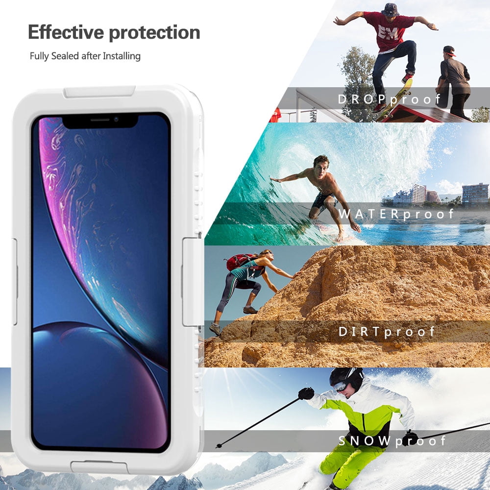 Premium Waterproof Sealed Hard Case for Apple iPhone XR with Plastic Screen Cover For Swimming, Camping, Outdoor Use (White)