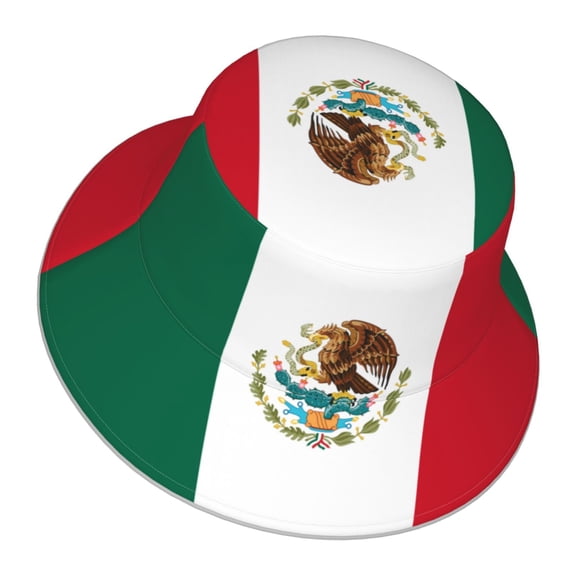 Unisex Flag-Of-Mexico Bucket Hat Fisherman Cap Reversible Travel Sunhat With Reflective Stripe