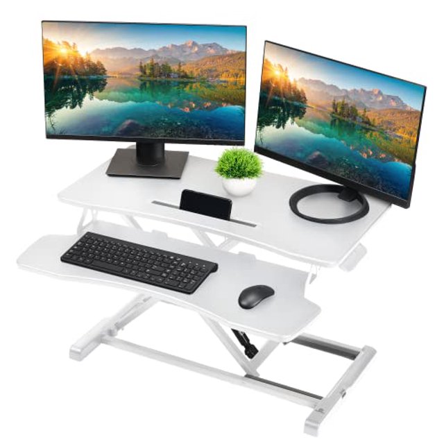 TechOrbits Convertisseur de Bureau d'Ordinateur-37 Pouces Hauteur Réglable, Bois MDF, Rehausseur Assis-Debout-Blanc, 37 Pouces