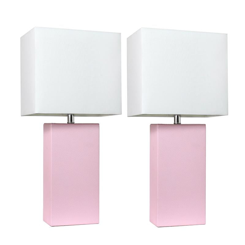 Elegant Designs 2 Pack Modern Leather Table Lamps with White Fabric Shades, Blush Pink