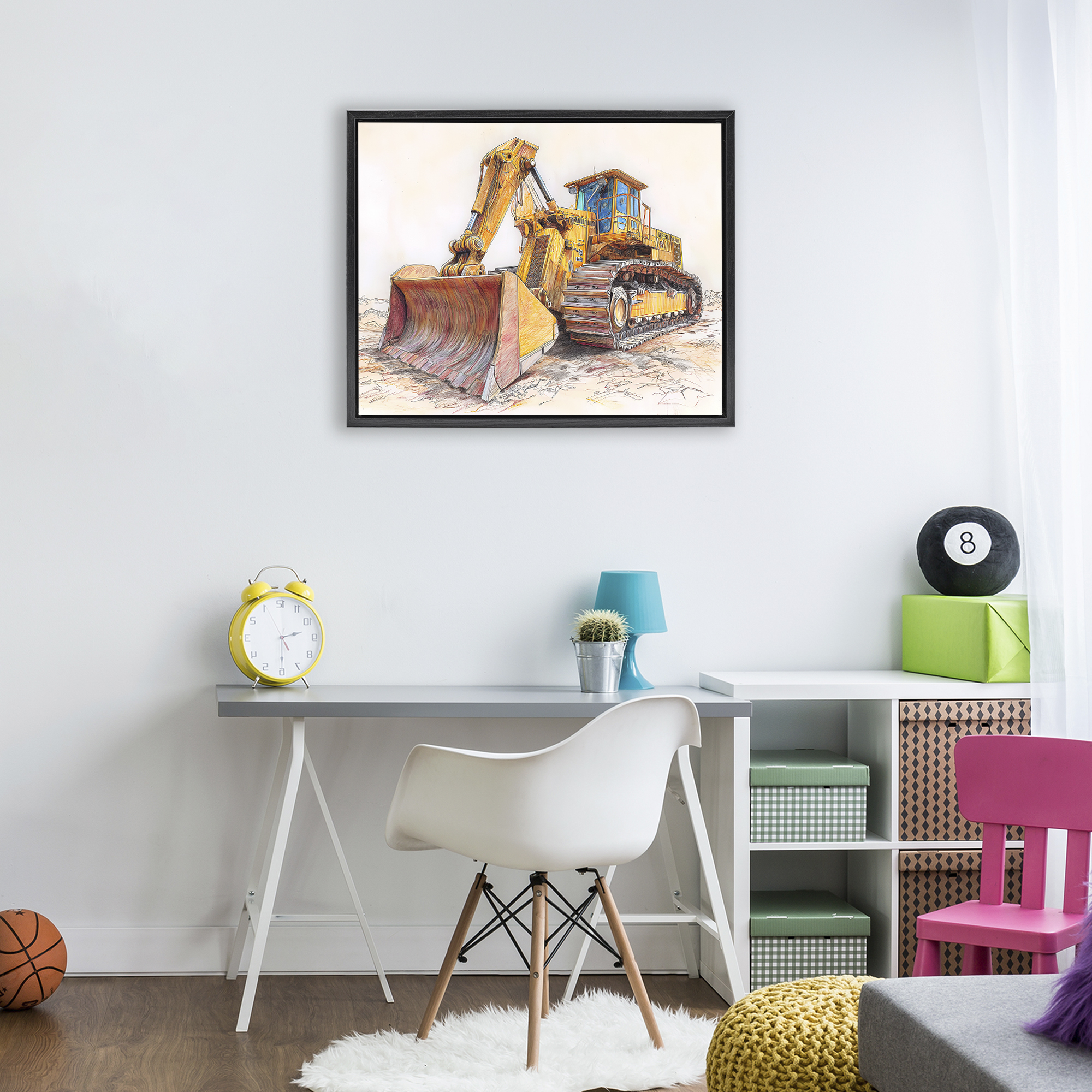 Stupell Industries Industrial Bulldozer Drawing Black Framed Floater Canvas Wall Art, design by Steve Hunziker