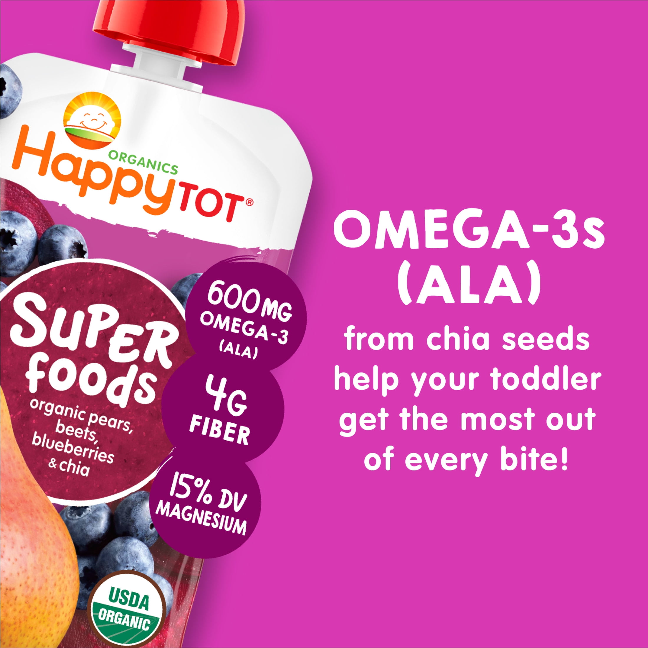 Happy Tot Organics SuperFoods Stage 4, Pears Beets Blueberries