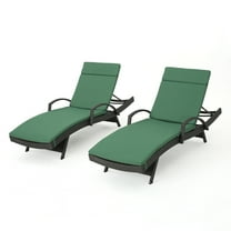 Soleil Outdoor Grey Wicker Arm Chaise Lounges with Jungle Green Cushions, Set of 2