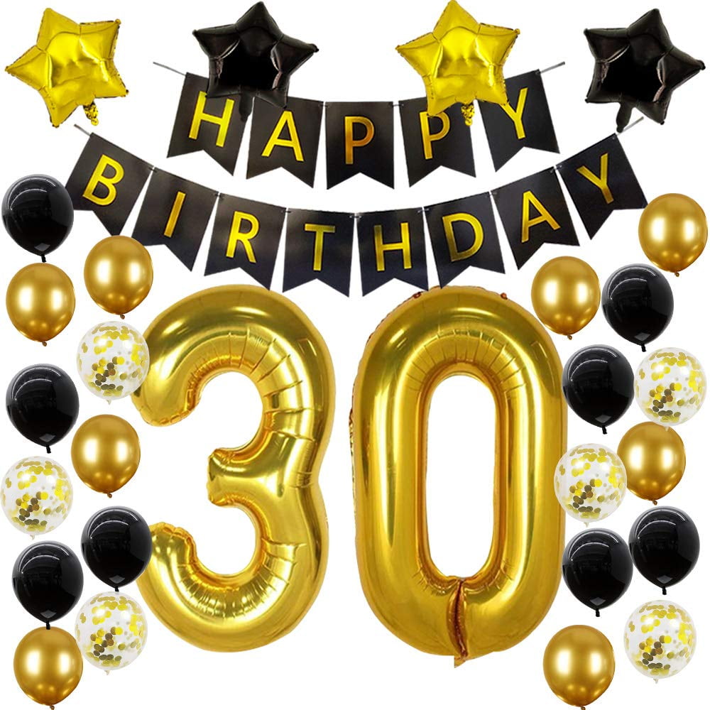 30th Birthday Party Decorations Kit Happy Birthday Banner 30th Gold Number Balloons Gold And Black Number 30 Perfect 30 Years Old Party Supplies Free Bday Printable Checklist Walmart Com Walmart Com