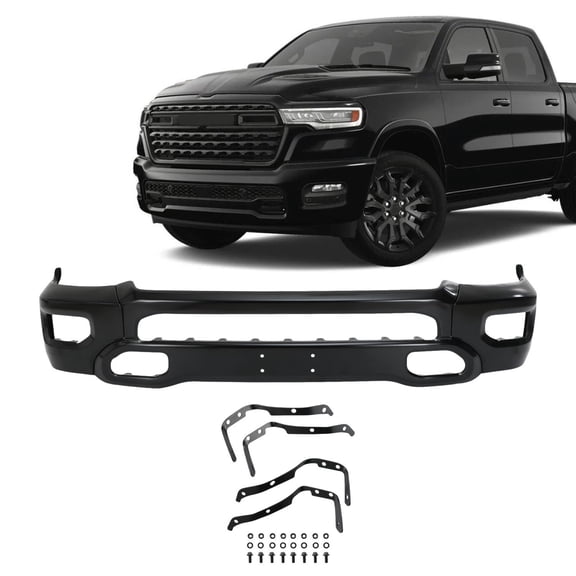 Black Steel Front Bumper Face Bar W/Fog Holes for 2019-2024 Dodge RAM 1500