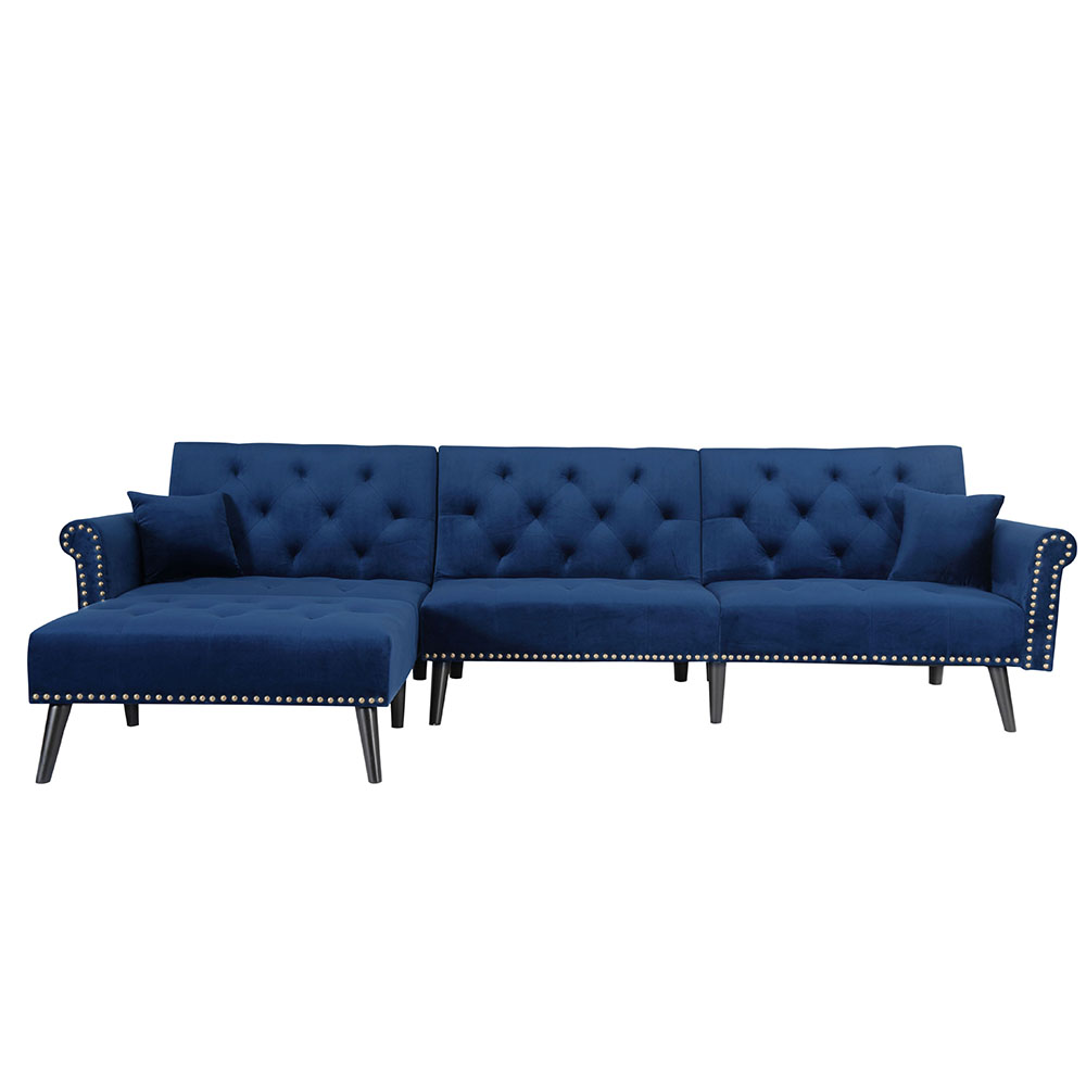 Modern Velvet Sectional Sofa Set, L Shaped Couch with Chaise Lounge, 4 Seats Sleeper Sofa for