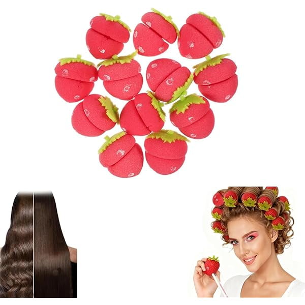 wonima02 Strawberry Hair Rollers, 2025 Strawberry Heatless Curlers, Soft Sponge Sleeping Hair Curlers, Friendly Balls Sponge Foam Rollerss Overnight Curling Tool for Women Long Short Hair (12PCS)