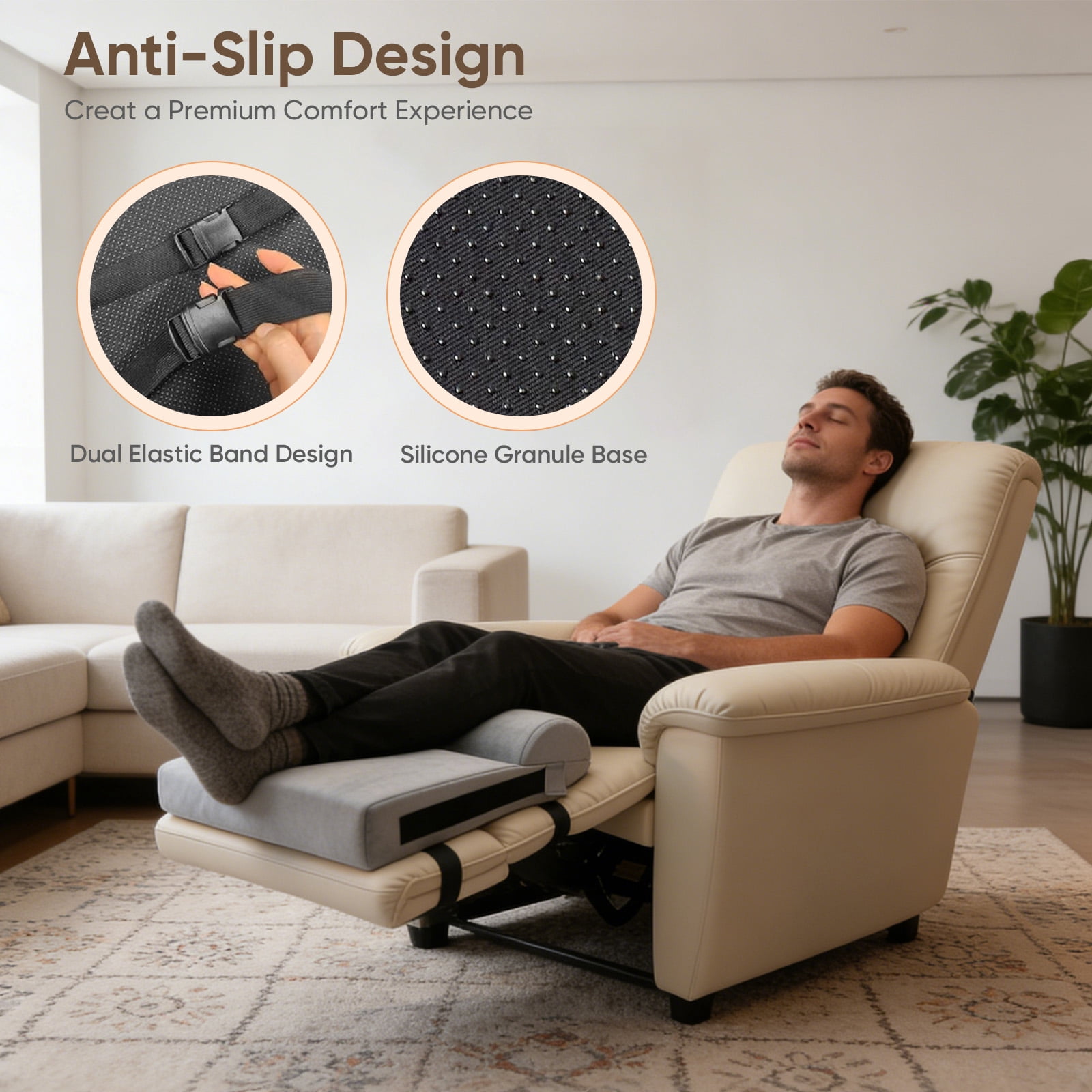 AMTPM Extra Large Recliner Leg Pillow, Adjustable Leg Rest Pillow with Detachable Support Pillow, Non-Slip Design for Recliners & Sofas