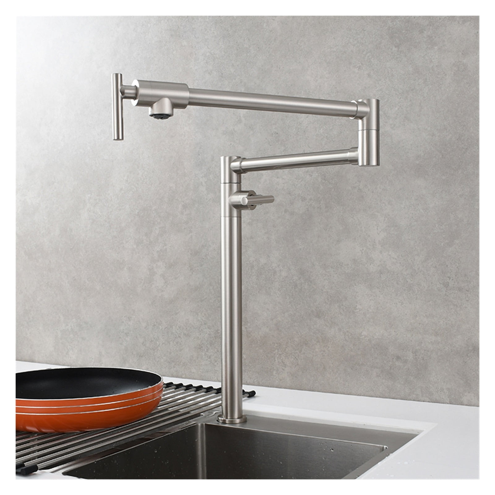 Brass Kitchen Faucet Deck Mount Two Handle Folding Stretchable Pot Filler Faucet For Kitchen ,Bar Laundry RV Farmhouse