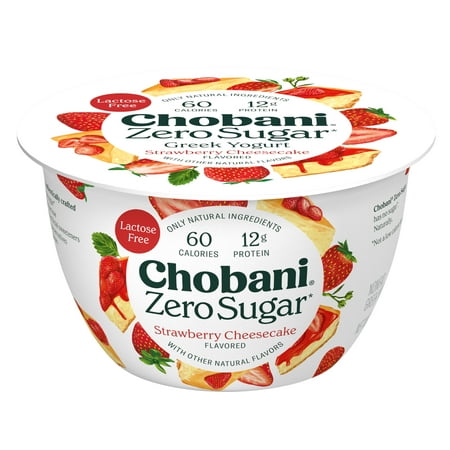 Chobani Zero Sugar Non-Fat Greek Yogurt Strawberry Cheesecake 5.3 oz Cup