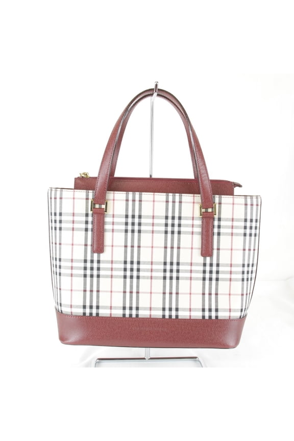 Pre-Owned BURBERRY Nova Check Red Handbag, Canvas/Leather, Red, Women's