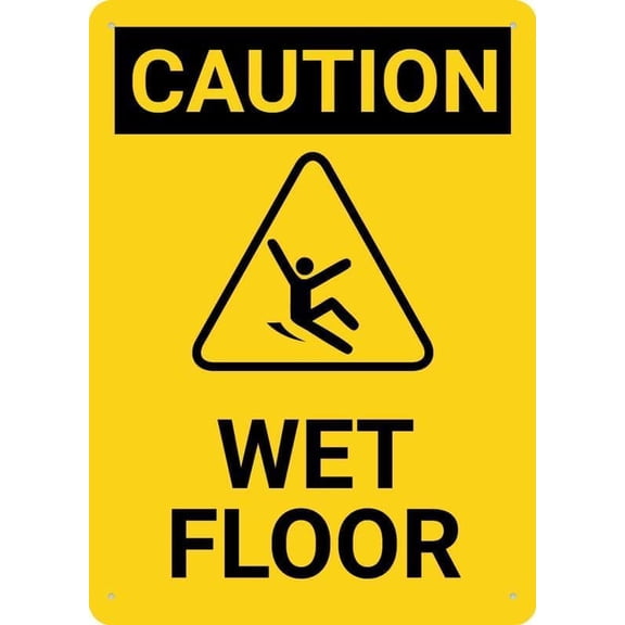 Caution Wet Floor Metal Sign 8"x12", UV Printed Aluminum Weatherproof, For Home Business Indoor Outdoor Security