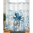 thumbnail image 4 of No Hook Shower Curtains, Octopus Standard Bathtub Curtains with Snap in Liner, Blue Coastal Starfish Ocean Coral Nautical Waterproof Washable Fabric Bathroom Shower Curtain Sets, 72" x 72", 4 of 7