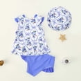 thumbnail image 5 of hengsof Toddler Girl Summer Swimsuit Children's Sweet Bow Shoulder Strap Printed Ruffle Beach Swimsuit Swim Trunks Hat Three Piece Set, 5 of 8
