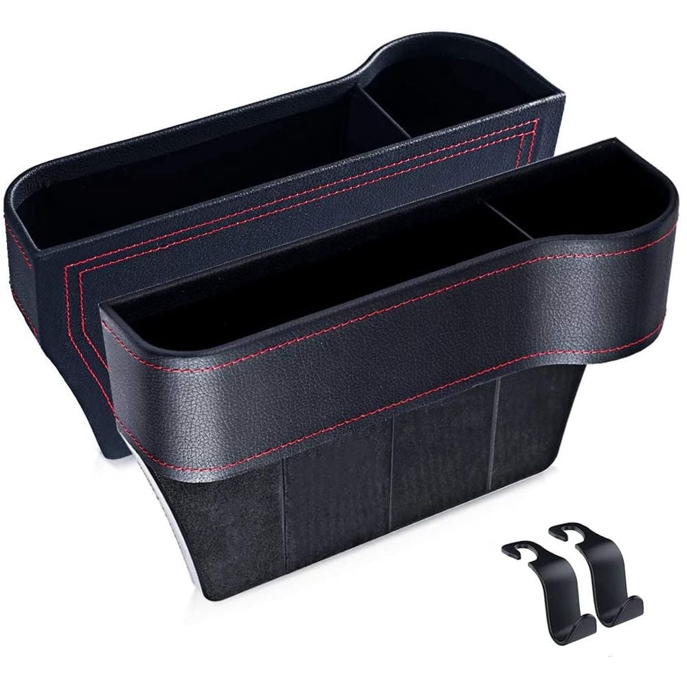 Car Seat Gap Filler, 2 Pack Multifunctional Organizers, Auto Console Side Storage Box with Cup Holders 2 Seat Hooks for Drink