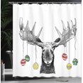 thumbnail image 3 of Christmas Decorated Reindeer Shower Curtain Funny Christmas Sketch Art Decor Bathroom Set with Hooks 69" W x 70" H, 3 of 4