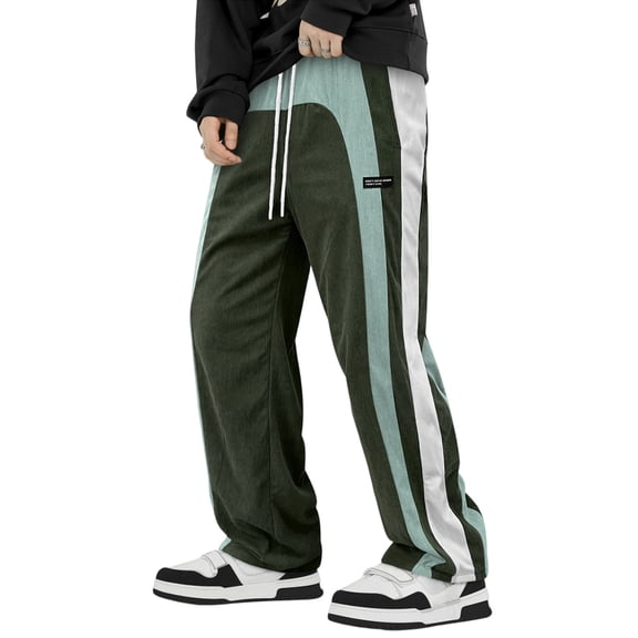 WTOBBY Men's Colorblock Striped Corduroy Trousers Casual Fashion Pants for Daily Wear Comfortable Relaxed Fit Men's Lounge Pants,Army Green L