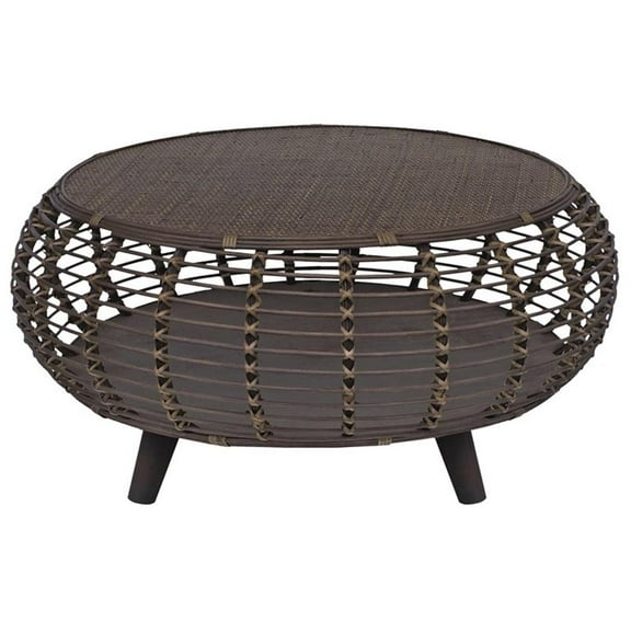 Pemberly Row Modern Transitional Rattan Coffee Table in Espresso