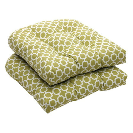Pillow Perfect Geometric Print Outdoor Wicker Seat Cushions - 19 x 19 x 5 in. - Set of 2