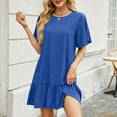 thumbnail image 5 of HERESOM Plus Size Summer Dress for Women Fashion Solid Shorts Sleeves Round Neck Patchwork Dress, 5 of 7