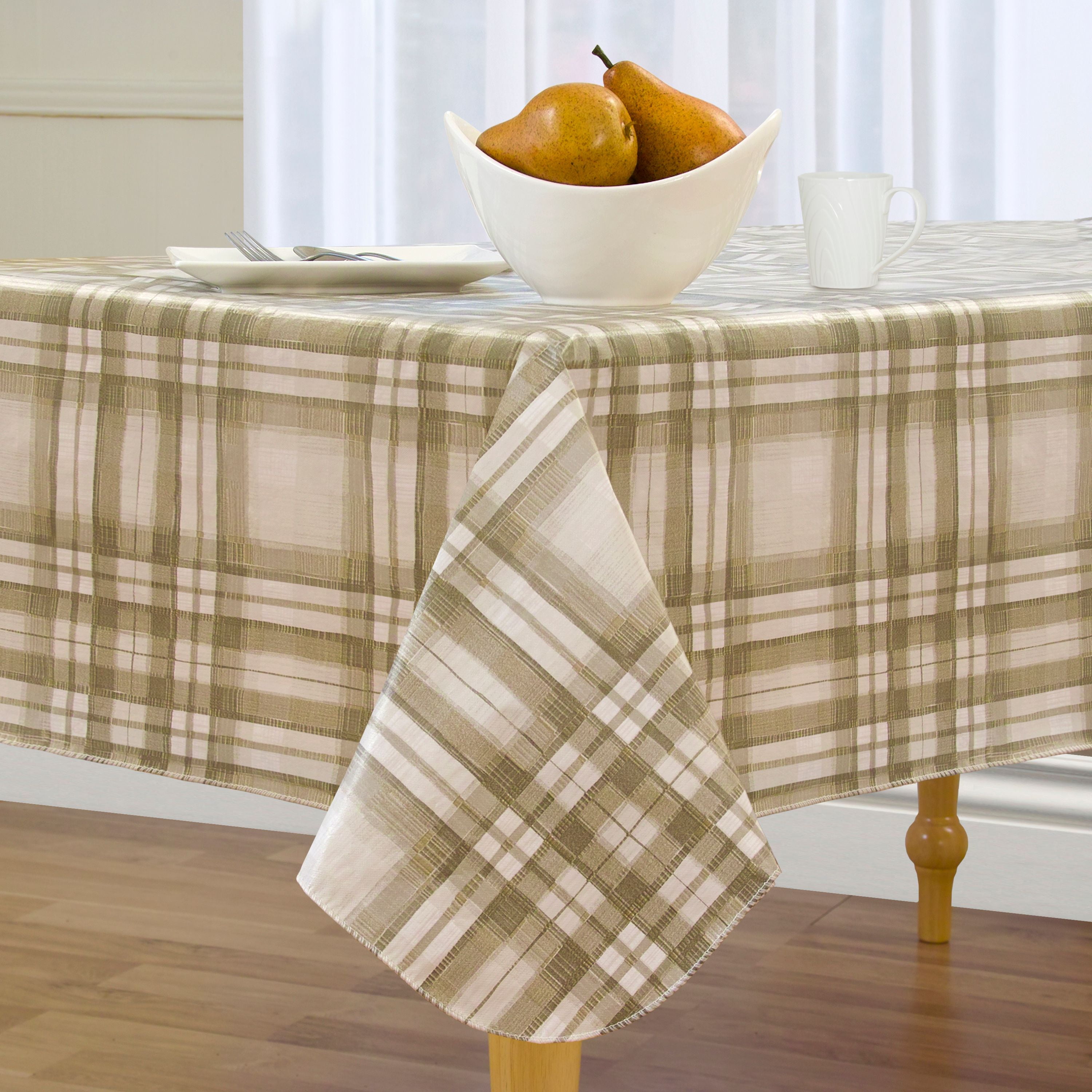 Green /& Black Plaid Easy Wipe Vinyl Flannel Backed Kitchen Party Tablecloth